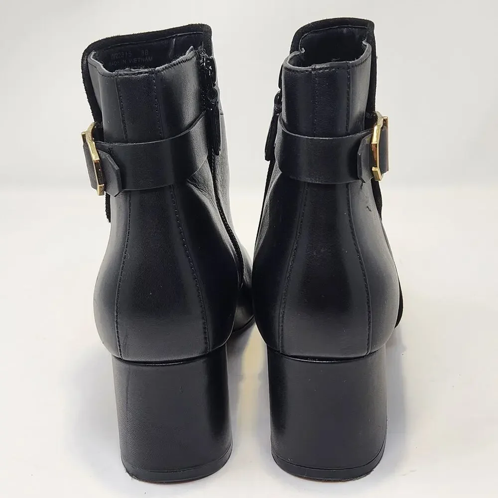 Cole Haan Ettie Buckle Black Leather Ankle Boots Women Size 8B Pointed Toe Zip